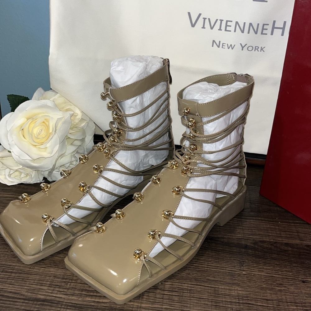 Vivienne Hu Leather Beaded Accents Gladiator Sandals Women's Size: 8 | IT 38 NIB - Picture 4 of 17